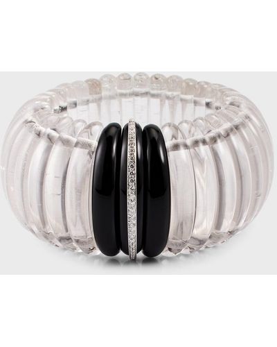 Sanalitro 18k White Gold Expandable Bracelet With Black Obsidian, Rock Crystal And Diamonds - Multicolor