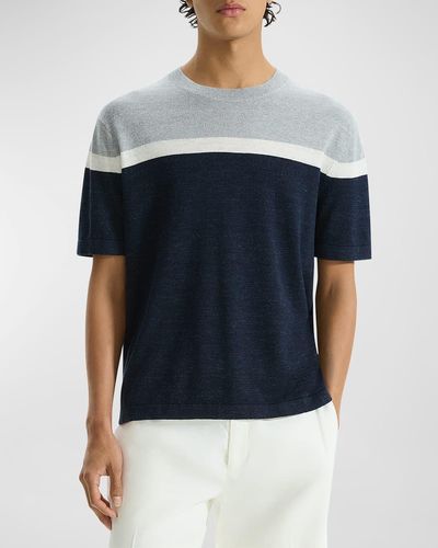 Theory Pacific Linen Colorblock T-Shirt - Blue