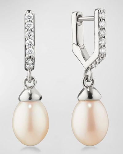 Monica Rich Kosann Sterling Infinity Pearl Drop Huggie Earrings - Natural