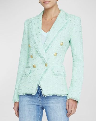 L'Agence Kenzie Belt Striped Tweed Blazer - Green