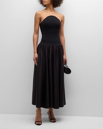 Alexis Kamali Strapless Combo Knit Midi Dress - Black