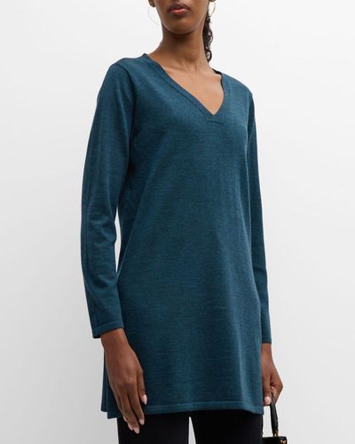 Eileen Fisher Missy Merino Wool Tunic Sweater - Blue