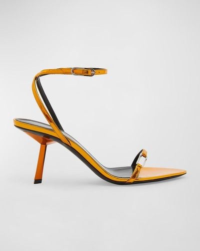 Saint Laurent Sleek Mirror Ankle-Strap Kitty Sandals - Metallic