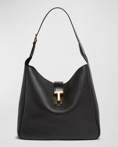 Tom Ford Monarch Medium Hobo Bag In Leather - Black