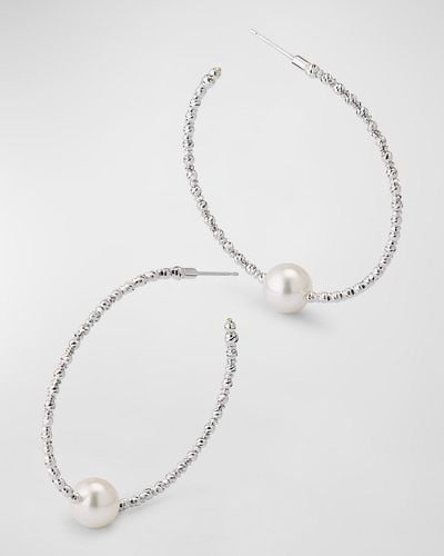 Pearls By Shari Sparkle Bangle Hoop Earrings With Pearls - Natural