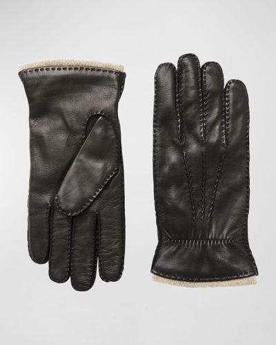 Bruno Magli Hand-stitched Leather Gloves - Black