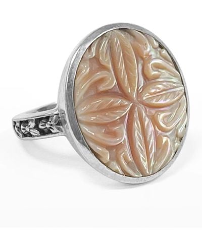 Stephen Dweck Hand-Carved Natural Rose Mother-Of-Pearl Ring - White