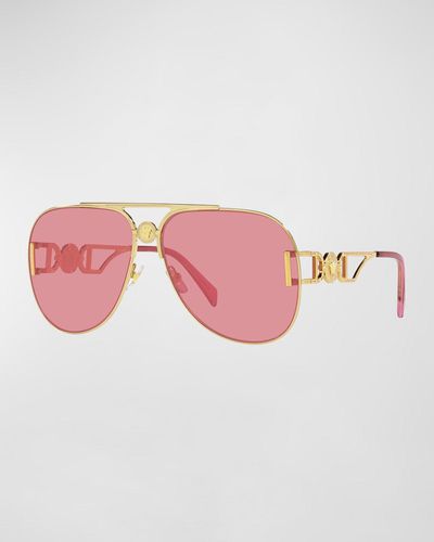 Versace Golden Medusa Metal & Plastic Aviator Sunglasses - Pink