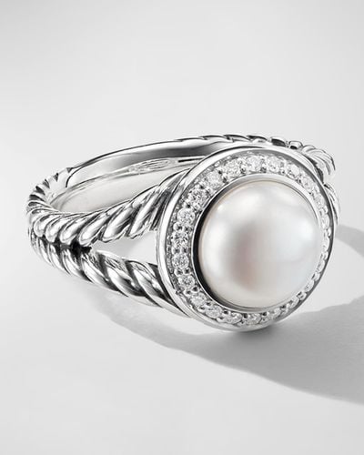 David Yurman Petite Cerise Pearl Ring In Sterling Silver W/ Pave Diamonds - Metallic