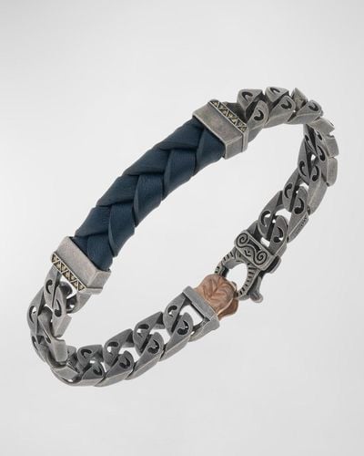 Marco Dal Maso Flaming Tongue Leather Chain Bracelet With Yellow Sapphires, Oxidized Silver - Blue