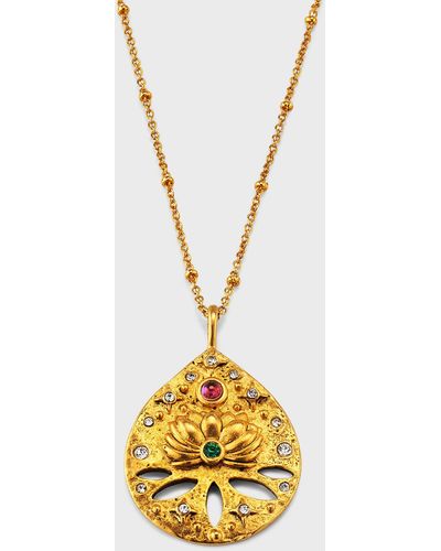 Sequin Louise Lotus Pendant Necklace - Metallic