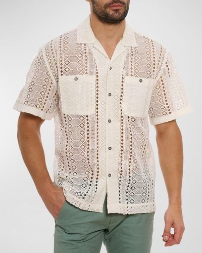 Robert Graham Milanese Embroidered Short-Sleeve Shirt - Natural
