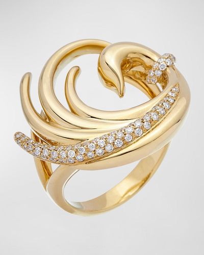 Krisonia 18k Yellow Gold Diamond Swan Ring, Size 7 - Metallic