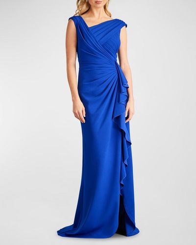 Tadashi Shoji Sleeveless Asymmetric Crepe Gown - Blue