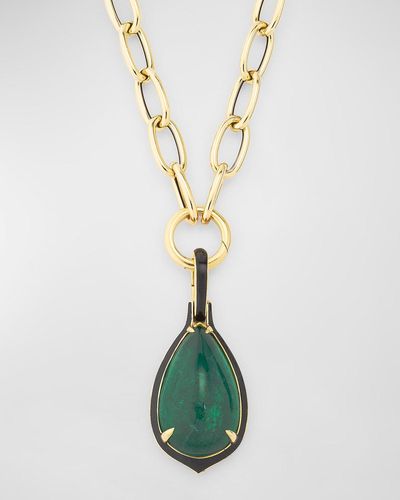Goshwara G-One Pear Shape Pendant Necklace With Enamel - Green