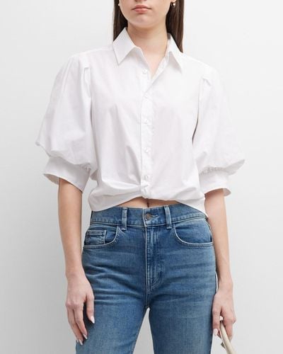 Finley Bomba Button-Down Twist-Front Poplin Shirt - White