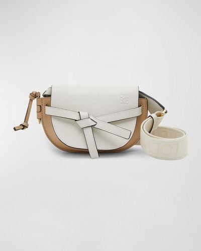 Loewe Gate Dual Mini Crossbody Bag In Bicolor Leather With Jacquard Strap - White