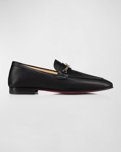 Christian Louboutin Leather Chain Sole Loafers - Black