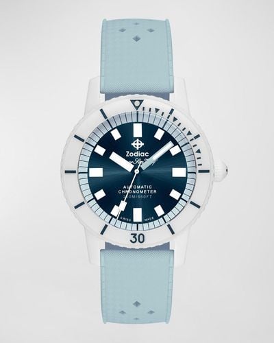 Zodiac Super Sea Wolf Ceramic Compression Automatic Rubber Strap Watch, 41Mm - Blue