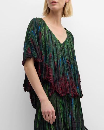 Mes Demoiselles Perks Ombré Crinkled Silk Top - Green