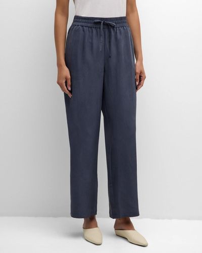 Eileen Fisher Cropped Washed Silk Cargo Pants - Blue