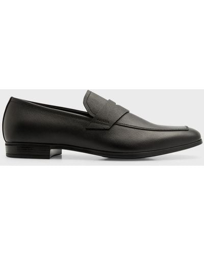 Prada Saffiano Leather Penny Loafers - Black