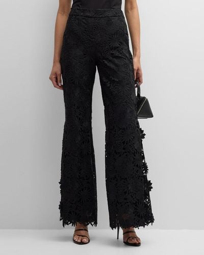 Emanuel Ungaro Tanya High-Rise Flare-Leg Floral Lace Pants - Black