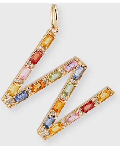 Kastel Jewelry 14k Yellow Gold Initial W Multi-color Sapphire And Diamond Pendant - Metallic