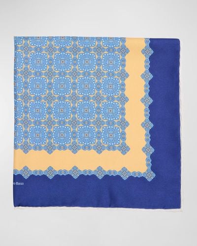 Stefano Ricci Silk Quatrefoil-Print Handkerchief - Blue