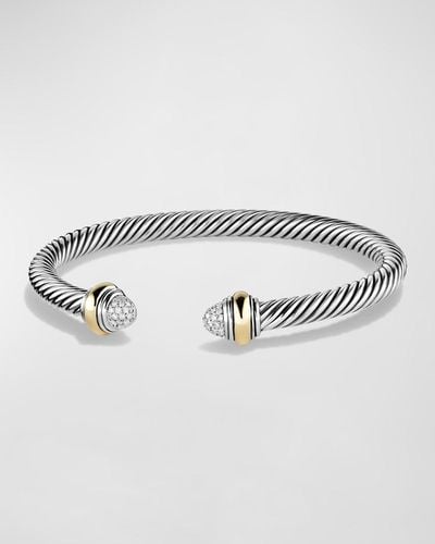David Yurman Cable Bracelet With Diamonds And 14k Gold In Silver, 5mm - Metallic