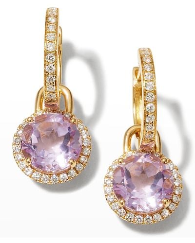 Kiki McDonough Grace Lavender Amethyst And Diamond Round Mini Drop Earrings In Yellow Gold - Metallic