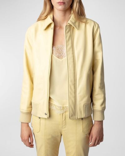 Zadig & Voltaire Kaia Grained Leather Bomber Jacket - Natural