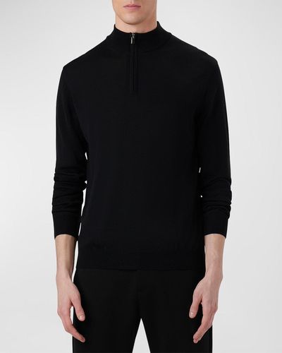 Bugatchi Super Merino Quarter-Zip Sweater - Black