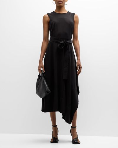 Natori Crepe Asymmetrical Semi-Circle Dress - Black