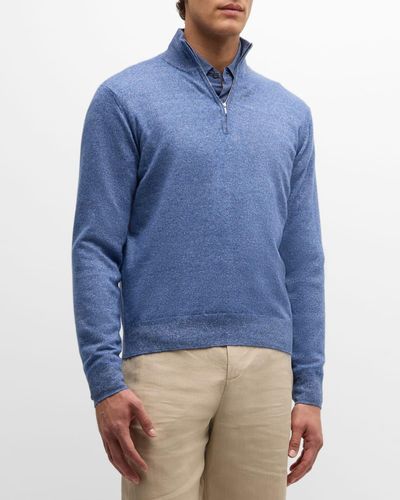 FIORONI CASHMERE Cashmere-Linen Melange Quarter-Zip Sweater - Blue