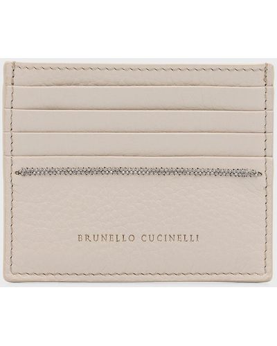 Brunello Cucinelli Beaded Metal Leather Card Holder - Natural