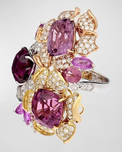 Margot McKinney Jewelry Three Flower Garnet And Diamond Ring - Pink