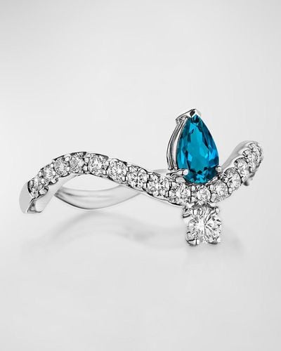 Hueb 18k Mirage White Gold Ring With Diamonds And Blue Topaz