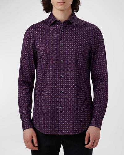 Bugatchi James Ooohcotton Micro-geometric Sport Shirt - Purple