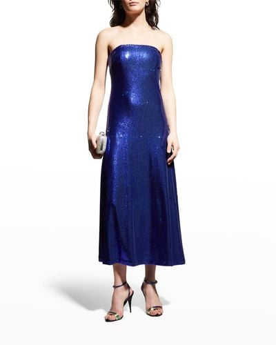 Halston Talia Sequin Strapless Gown - Blue