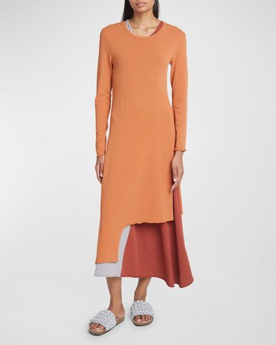 JW Anderson Colorblock Layered Long-Sleeve Midi Dress - Orange