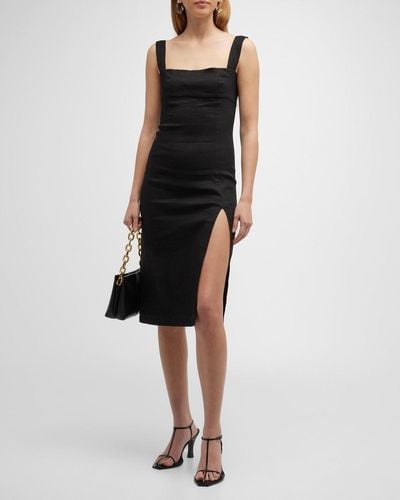 Pinko Stretch Linen Calf-Length Slit Dress - Black