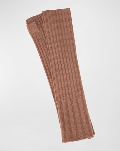 Portolano Long Ribbed Fingerless Cashmere Gloves - Brown