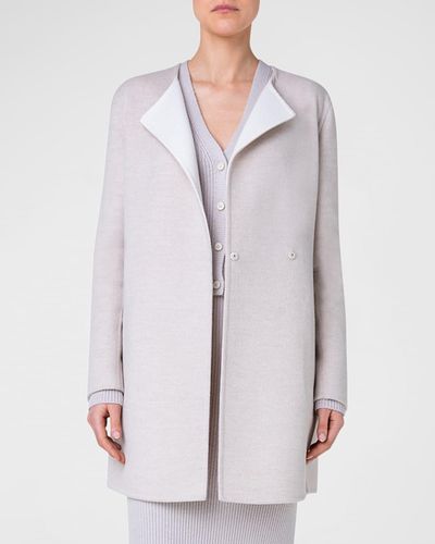 Akris Madrisa Bicolor Reversible Wool-Cashmere Double-Breasted Coat - Gray
