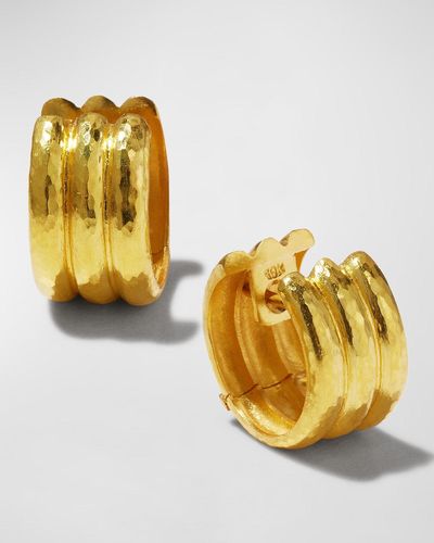 Elizabeth Locke 19k Gold Banded Hoop Earrings - Metallic