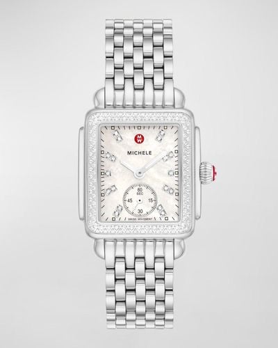 Michele Deco Mid Diamond And Mother-Of-Pearl Dial Watch - White