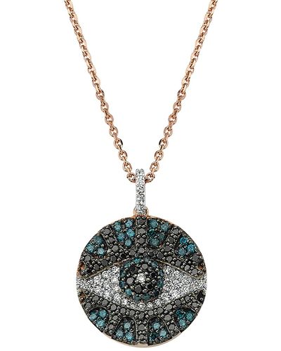 BeeGoddess Eye Light Pave Diamond Disc Pendant Necklace - Metallic