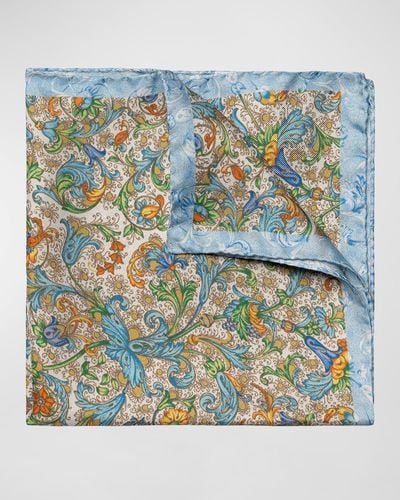 Eton Silk Floral Pocket Square - Blue