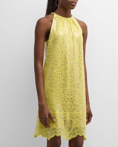 Kobi Halperin Maya Sequin Lace Halter Midi Dress - Yellow