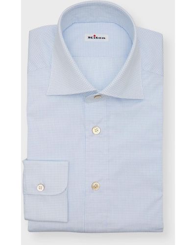 Kiton Micro-Check Cotton Dress Shirt - Blue